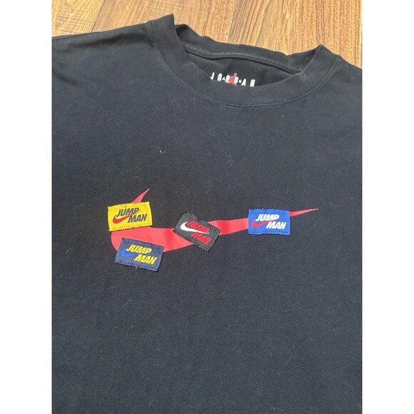 Nike Air Jordan Shirt Mens Large Black Short Sleeve Patches Crew Jump Man - Picture 2 of 4